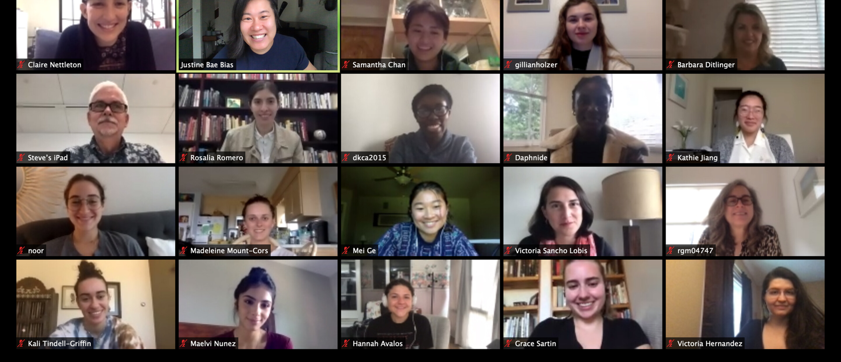 Web conference showing museum interns and staff