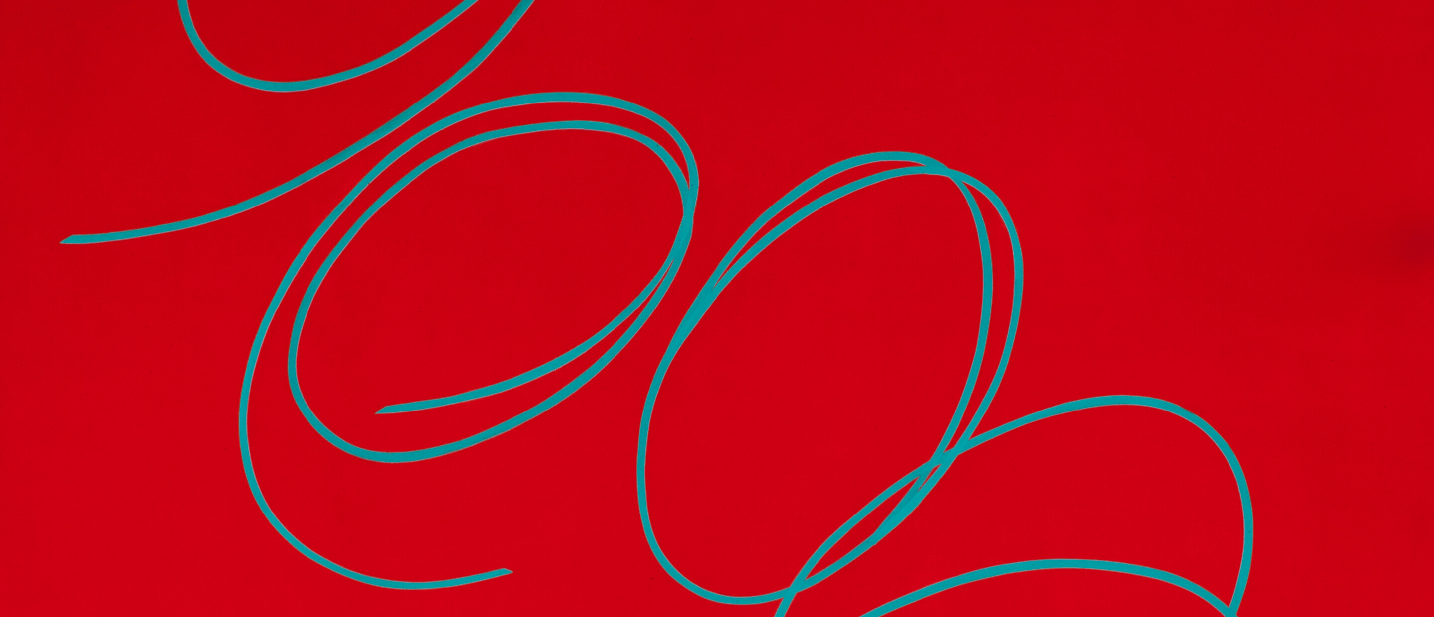 red painting with blue looping lines