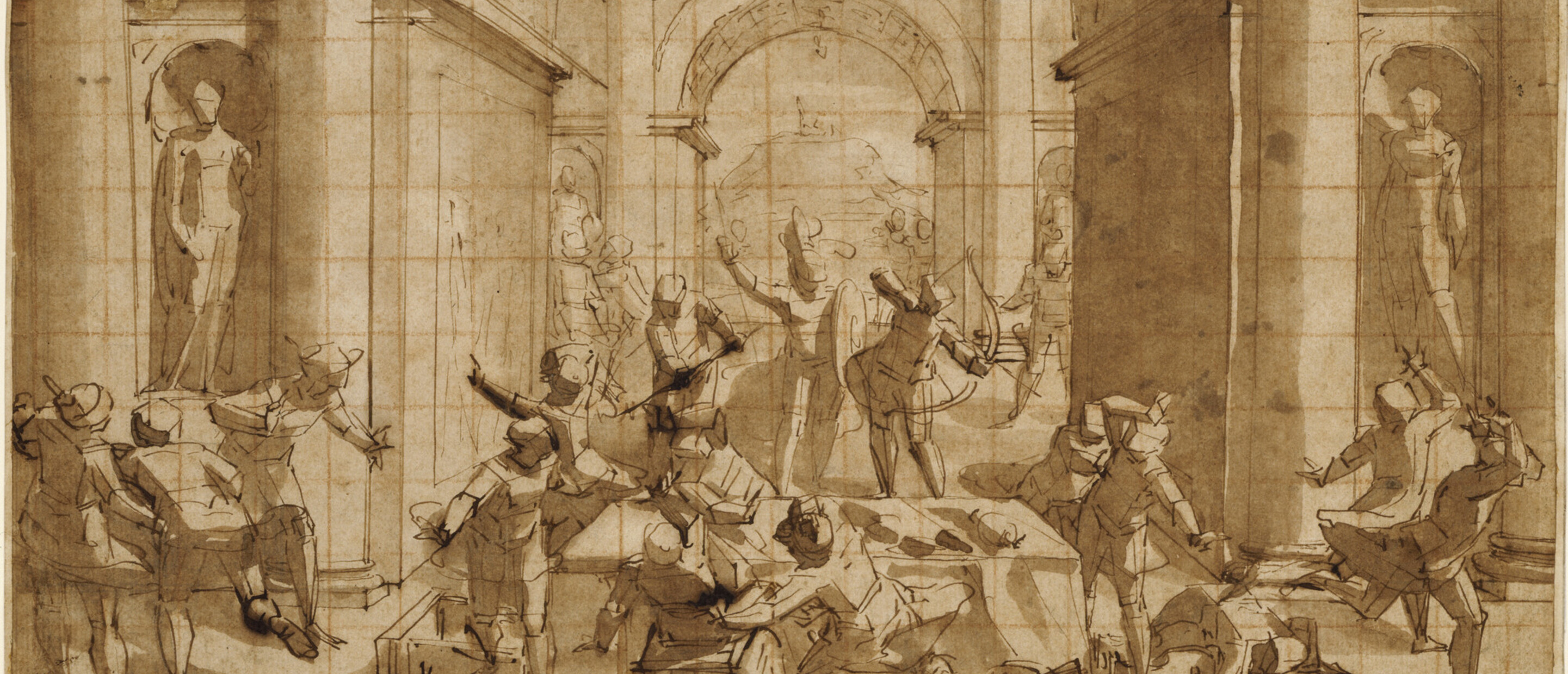 scene of unfinished figures and architectural features