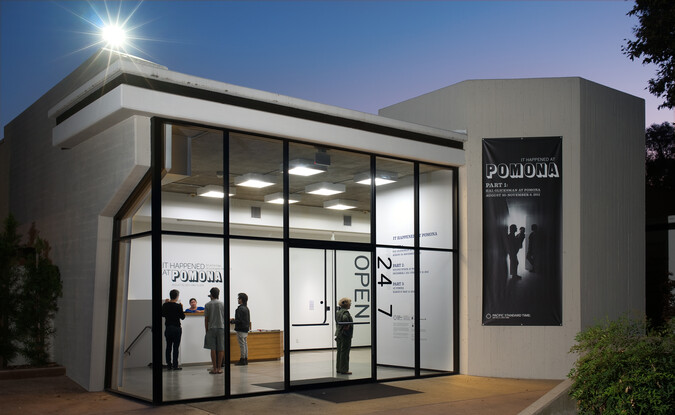 Photo of the Montgomery Art Center during the run of It Happened at Pomona, an exhibition that ran 24 hours a day 7 days a week for a period of time