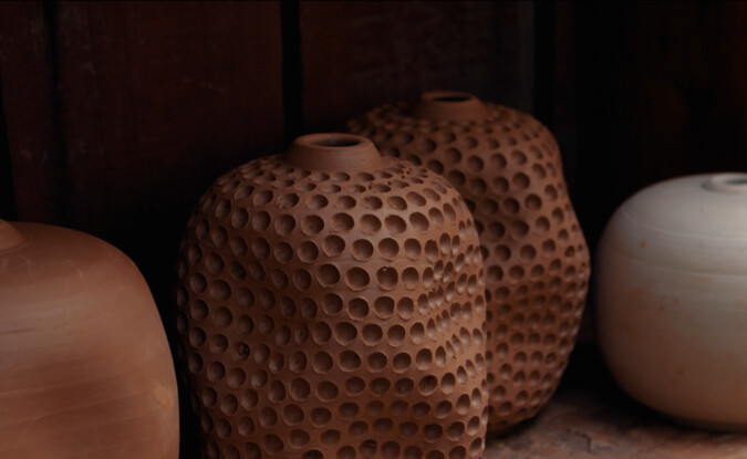Works of ceramic vases in progress