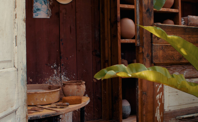 Ceramics art studio with works in progress 