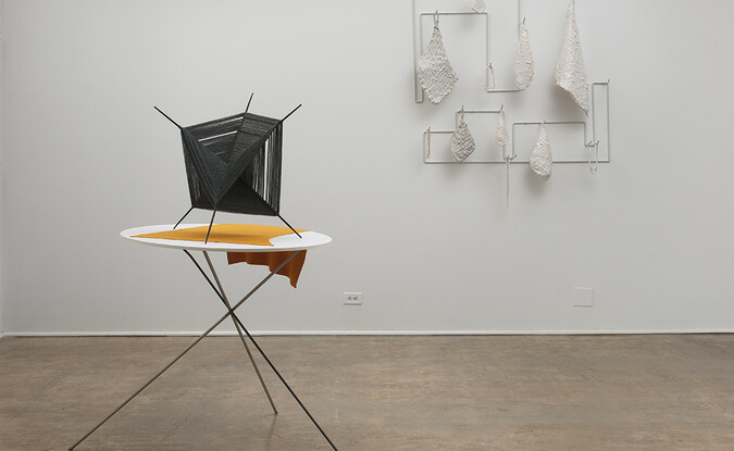 Installation View of Project Series 47: Krysten Cunningham: Ret, Scutch, Heckle at the Pomona College Museum of Art. Photo Credit: Robert Wedemeyer. View 3.