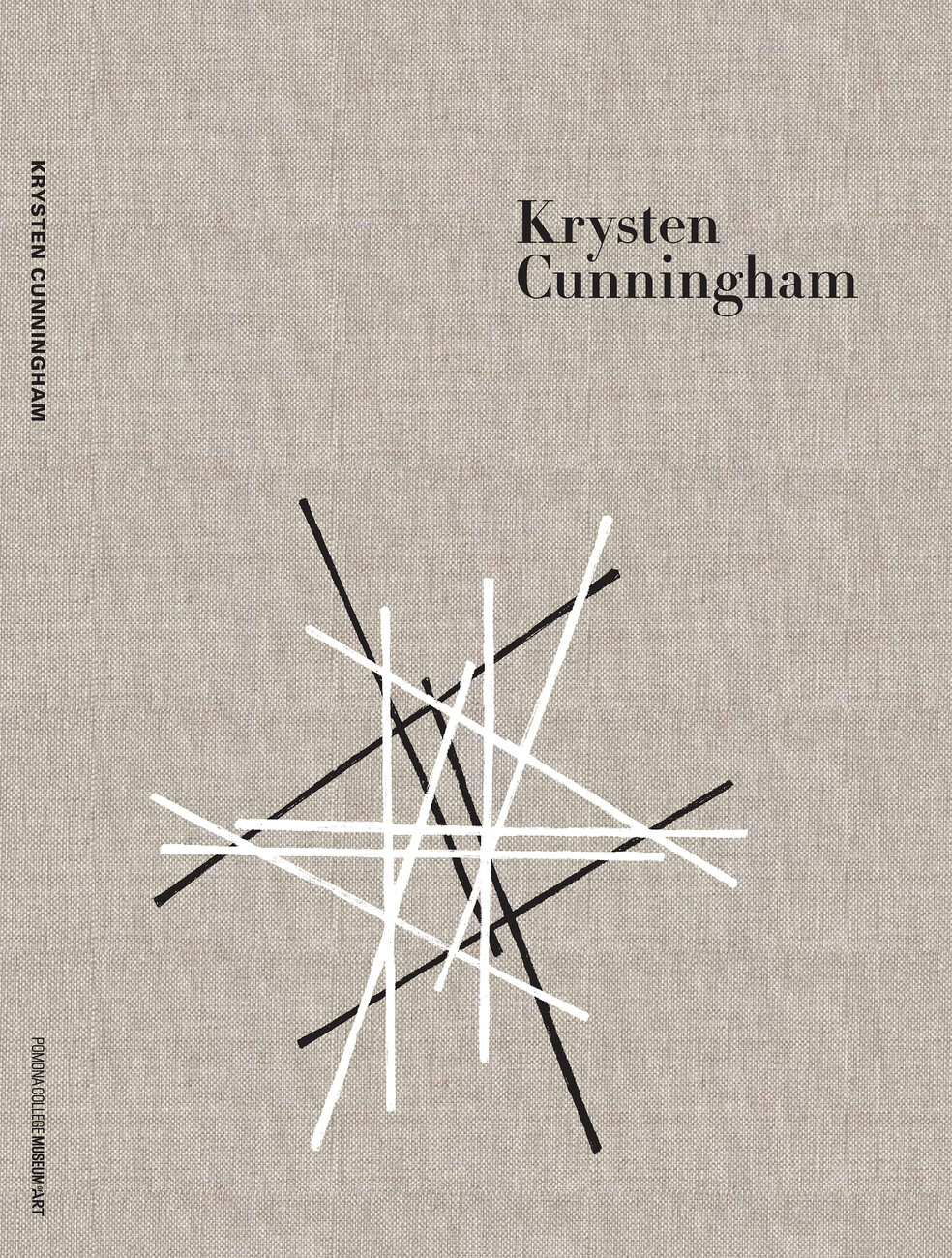 Front cover of Krysten Cunningham's exhibition catalogue with black and white lines against brown background