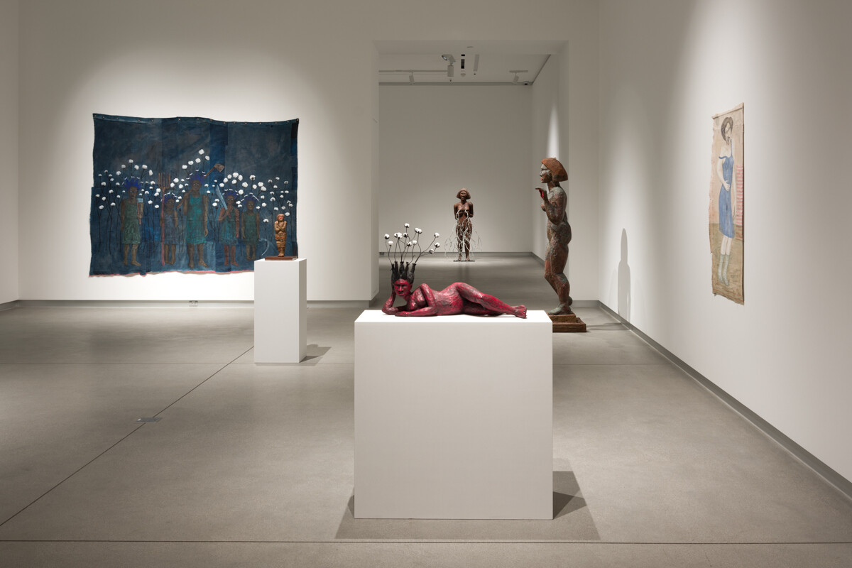 Installation view of 3 dimensional sculptural and 2 dimensional works
