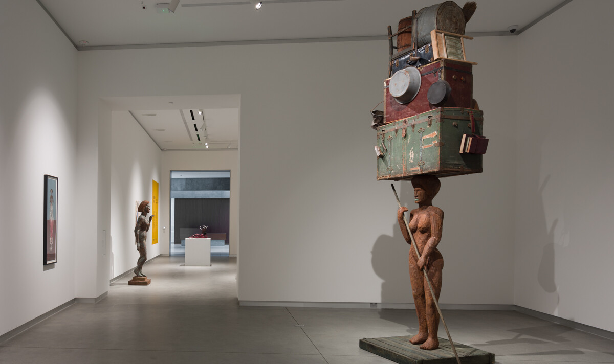 Installation view of 3 dimensional sculptural and 2 dimensional works