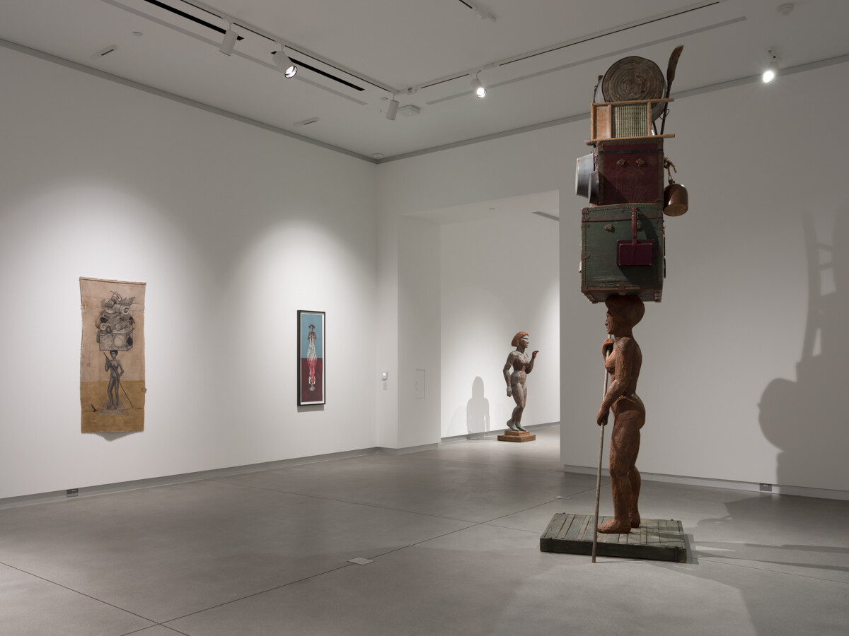 Installation view of 3 dimensional sculptural and 2 dimensional works