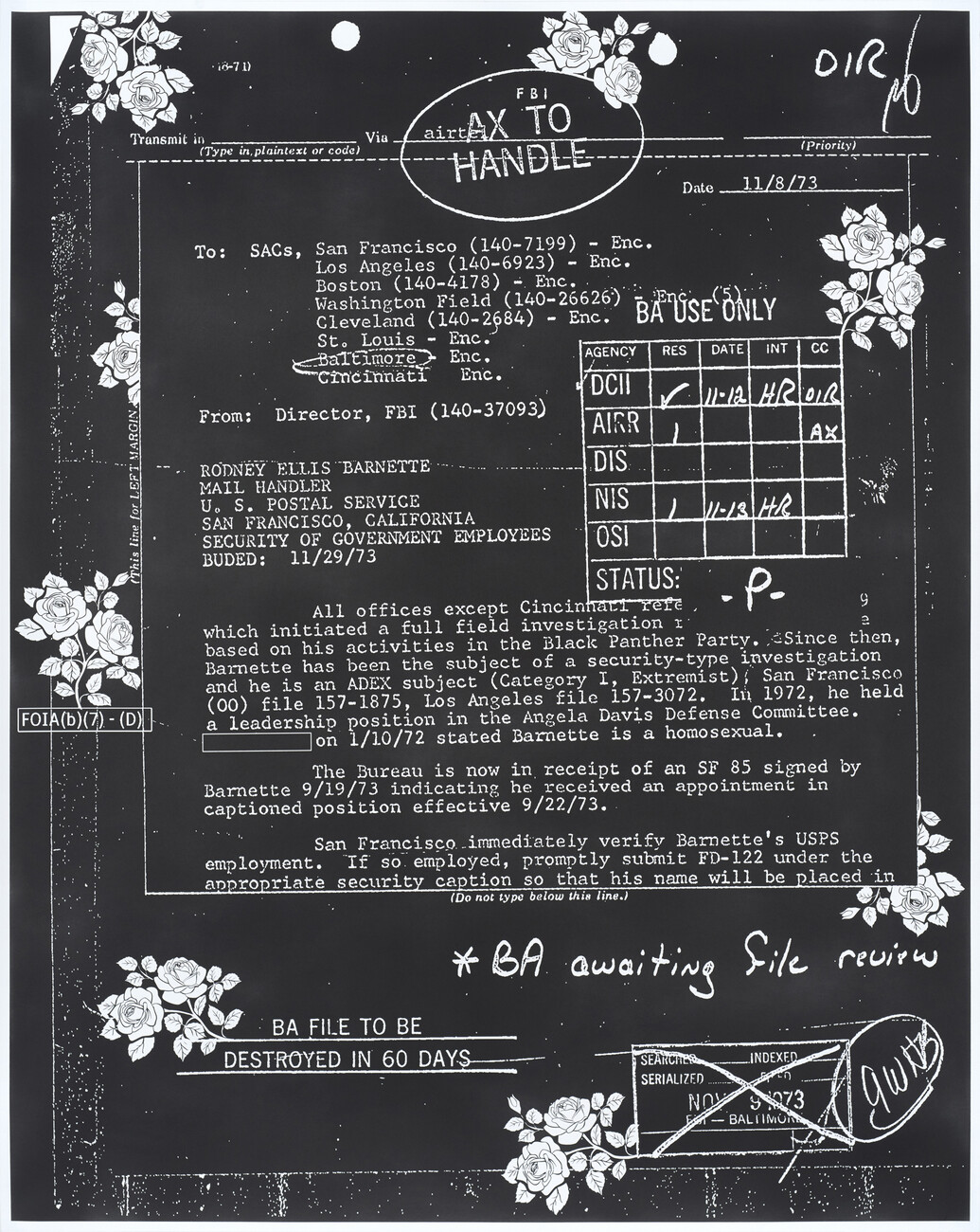 Photocopied image of report with adornment