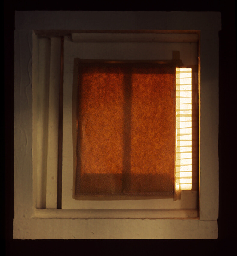 Hap Tivey, Sunpainting, 1971. Window frame, paint, paper, tape, and incandescent light. 24 x 24 x 3 in. (61 x 61 x 7.6 cm). © Hap Tivey. Photograph courtesy of the artist.