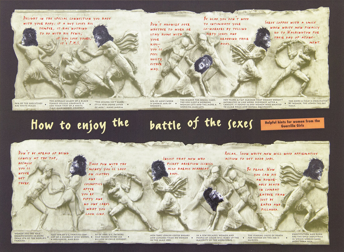 Guerrilla Girls, Battle Of The Sexes, project for the New Yorker, 1996, 12 x 18 in. Pomona College Collection. Museum purchase with funds provided by the Estate of Walter and Elise Mosher.
