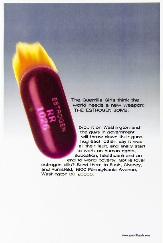 Guerrilla Girls, Estrogen Bomb, 2003, 18 x 12 in. Pomona College Collection. Museum purchase with funds provided by the Estate of Walter and Elise Mosher.
