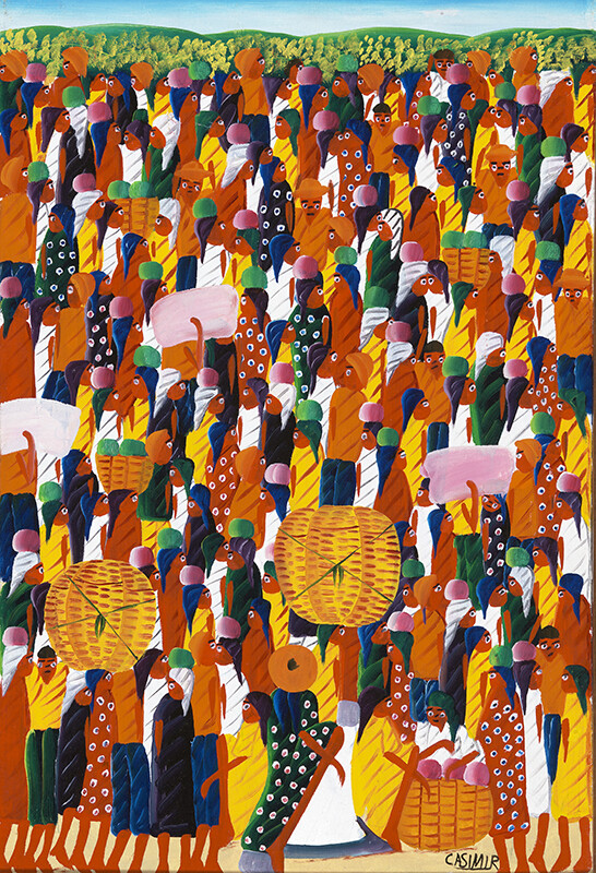 Laurent Casimir, Market Place, ca. 1972. Oil on canvas. "Restoring the Spirit: Celebrating Haitian Art" has been curated by Rima Birnius, originated by the Figge Art Museum, and toured by Curatorial Assistance, Pasadena, California.