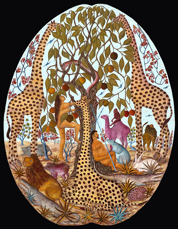 Jasmin Joseph, Adam et Eve (Adam and Eve), 1967. Oil on fiberboard. "Restoring the Spirit: Celebrating Haitian Art" has been curated by Rima Birnius, originated by the Figge Art Museum, and toured by Curatorial Assistance, Pasadena, California.