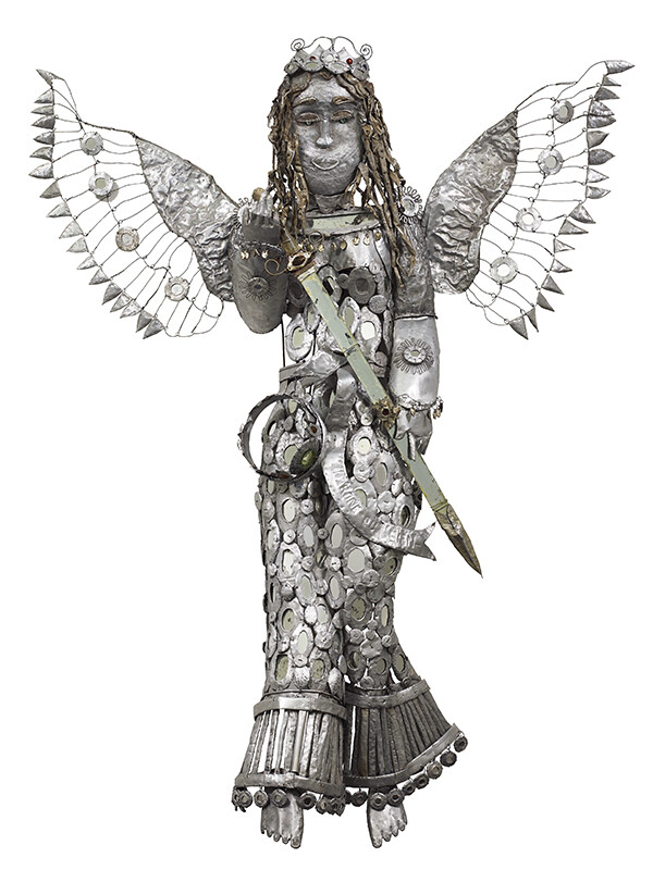 Lionel St. Eloi, Angel of Justice, 2004. Found aluminum, wire, bottle glass, glass mirror. "Restoring the Spirit: Celebrating Haitian Art" has been curated by Rima Birnius, originated by the Figge Art Museum, and toured by Curatorial Assistance,