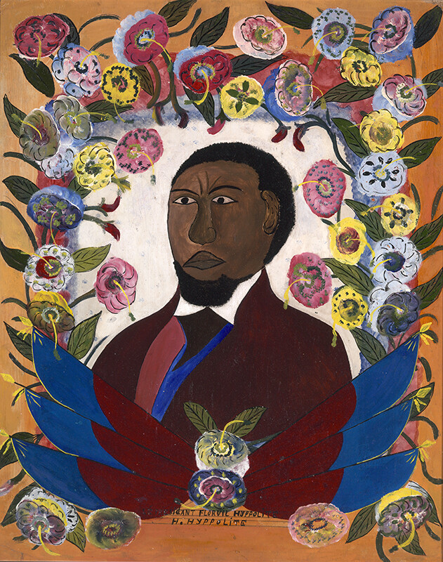 Hector Hyppolite, Le President Florvil, ca. 1945-47. Oil and pencil on paperboard. "Restoring the Spirit: Celebrating Haitian Art" has been curated by Rima Birnius, originated by the Figge Art Museum, and toured by Curatorial Assistance, Pasadena