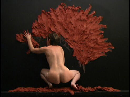 Denise Marika, Unearthed , 2001, Video projection and clay