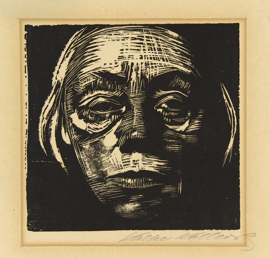 Käthe Kollwitz, Self-Portrait, 1923, 5 7/8 x 6 1/8 in. Woodcut on paper. Pomona College Collection. Gift of the Culley Collection