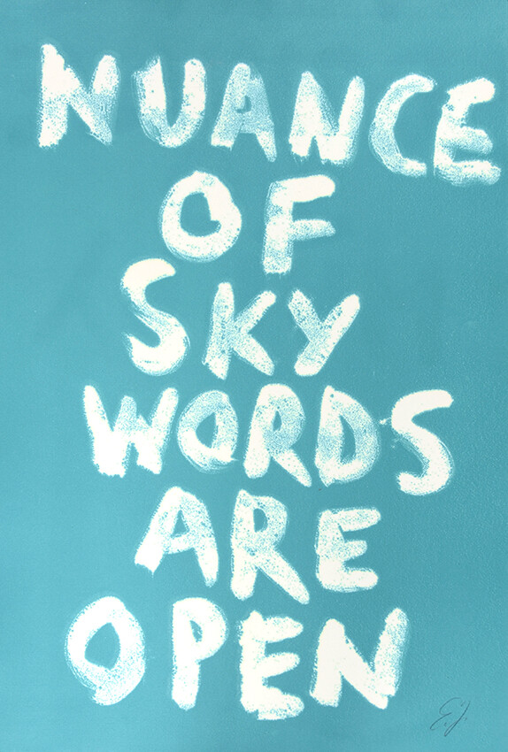 Edgar Heap of Birds, Nuance of Sky/Words Are Open, 2012, mono print, Courtesy of the artist.