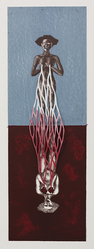 vertically mirrored figure lithograph
