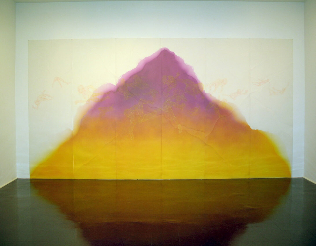 Sandeep Mukherjee Untitled, 2004 Installation at Pomona College Museum of Art, acrylic, color pencil, and needle on duralene, 111x210 in.