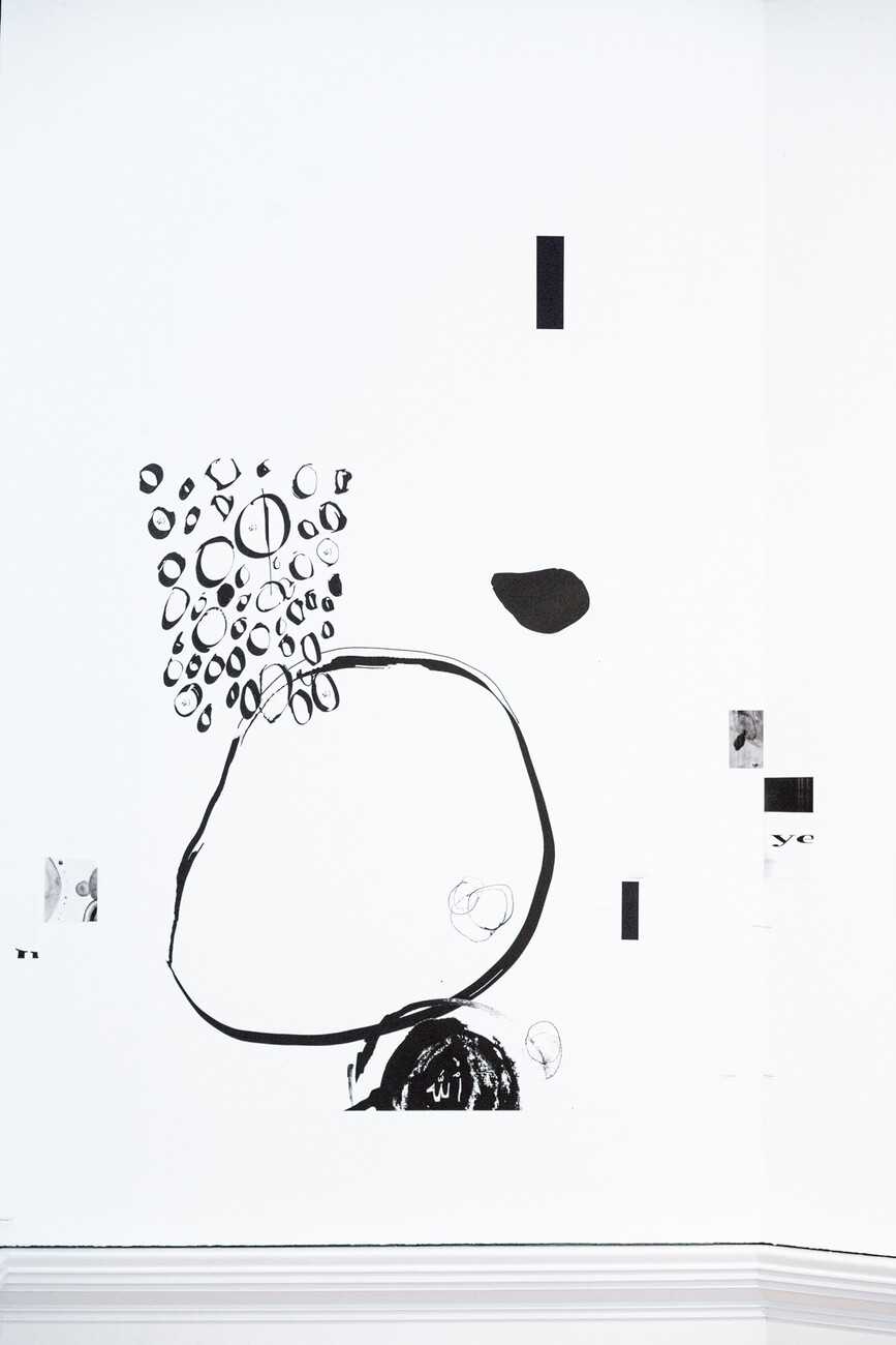 Close of installation view of art exhibition