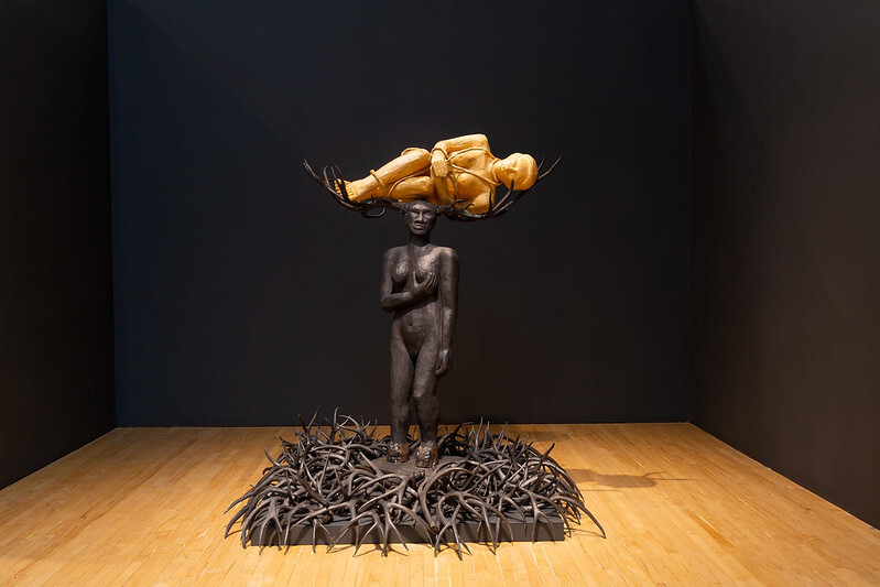 Art gallery with sculptural works on display