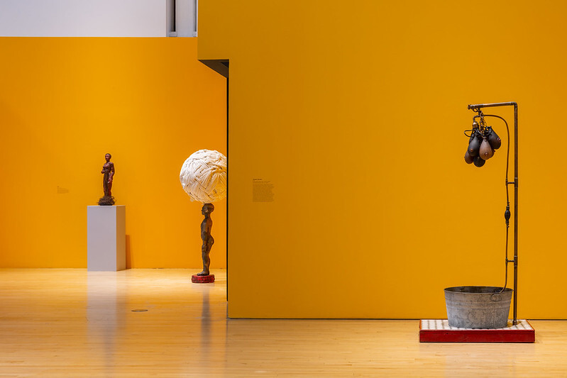 Art gallery with sculptural works on display