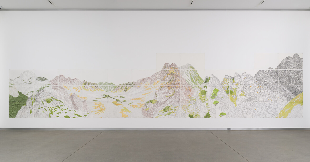 large drawing of mountains made up of multiple panels