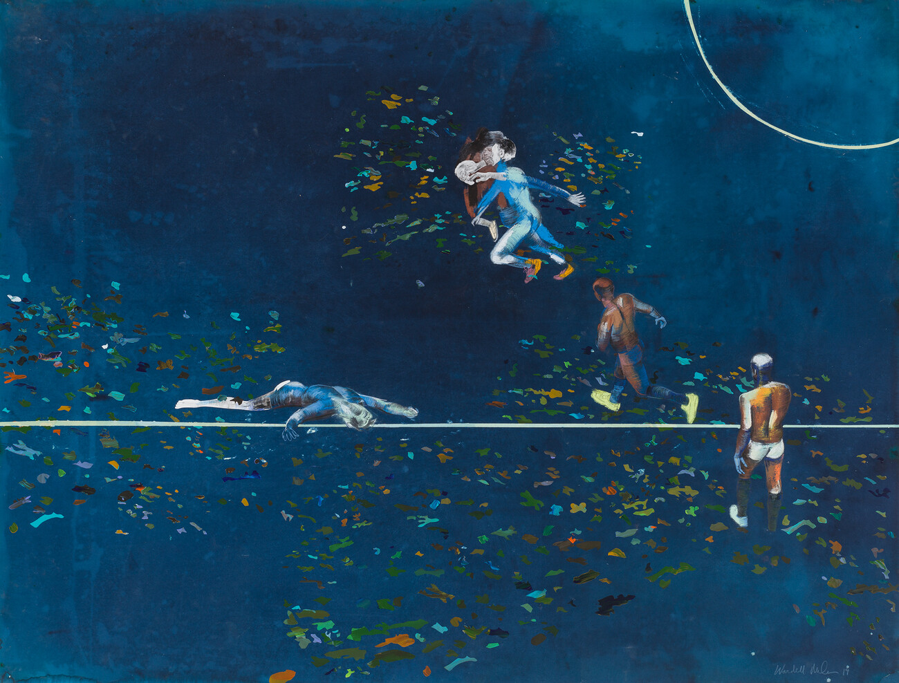 blue painting of people in motion