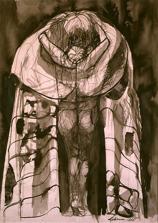 drawing of huddled figures