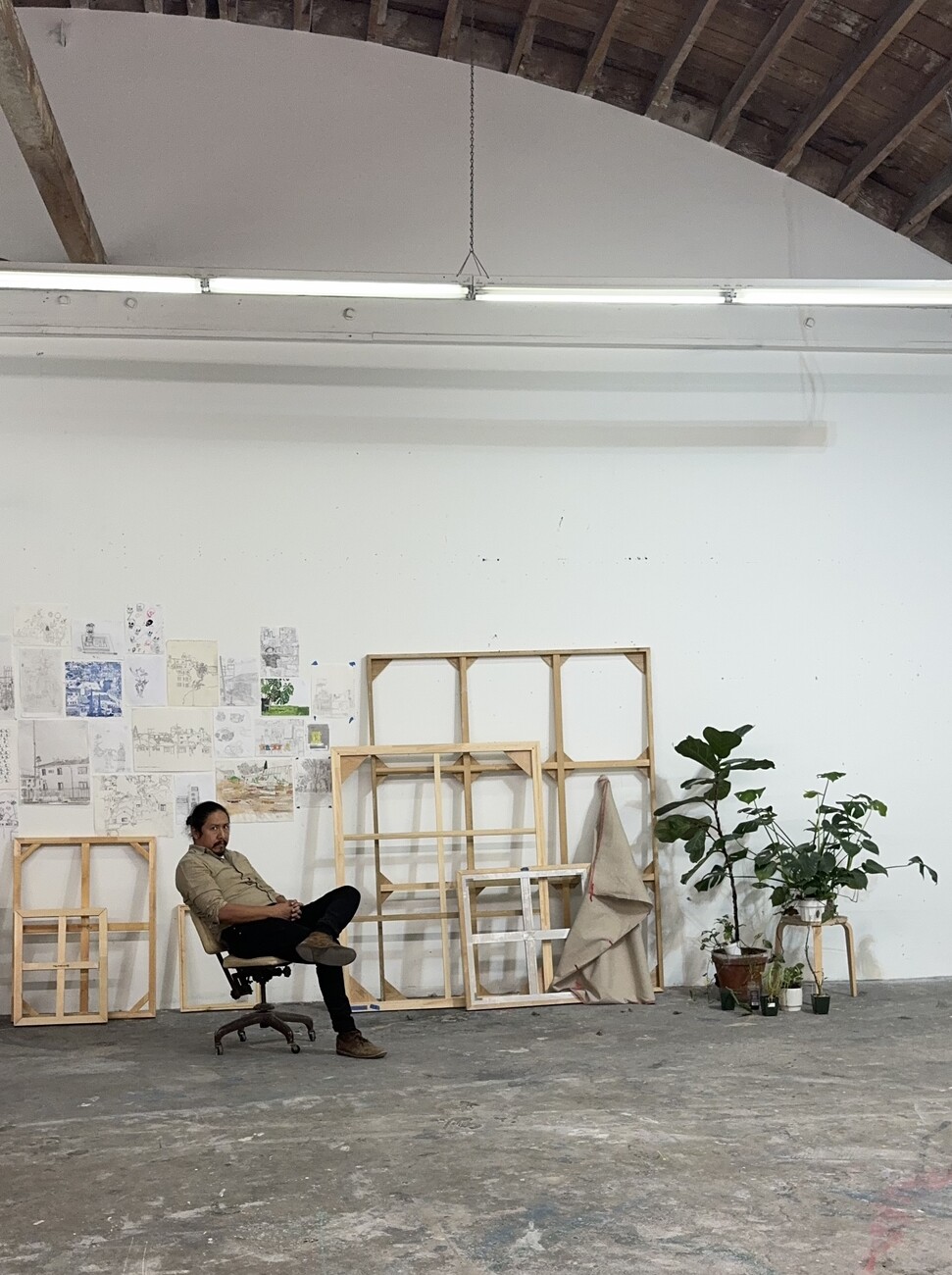 sitting person in studio
