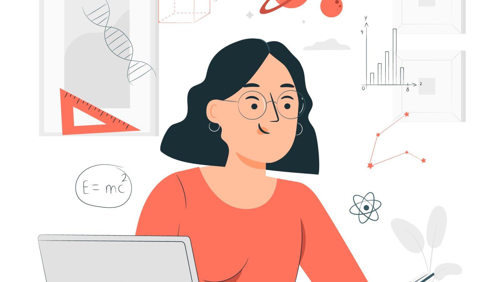 Illustration of a woman studying