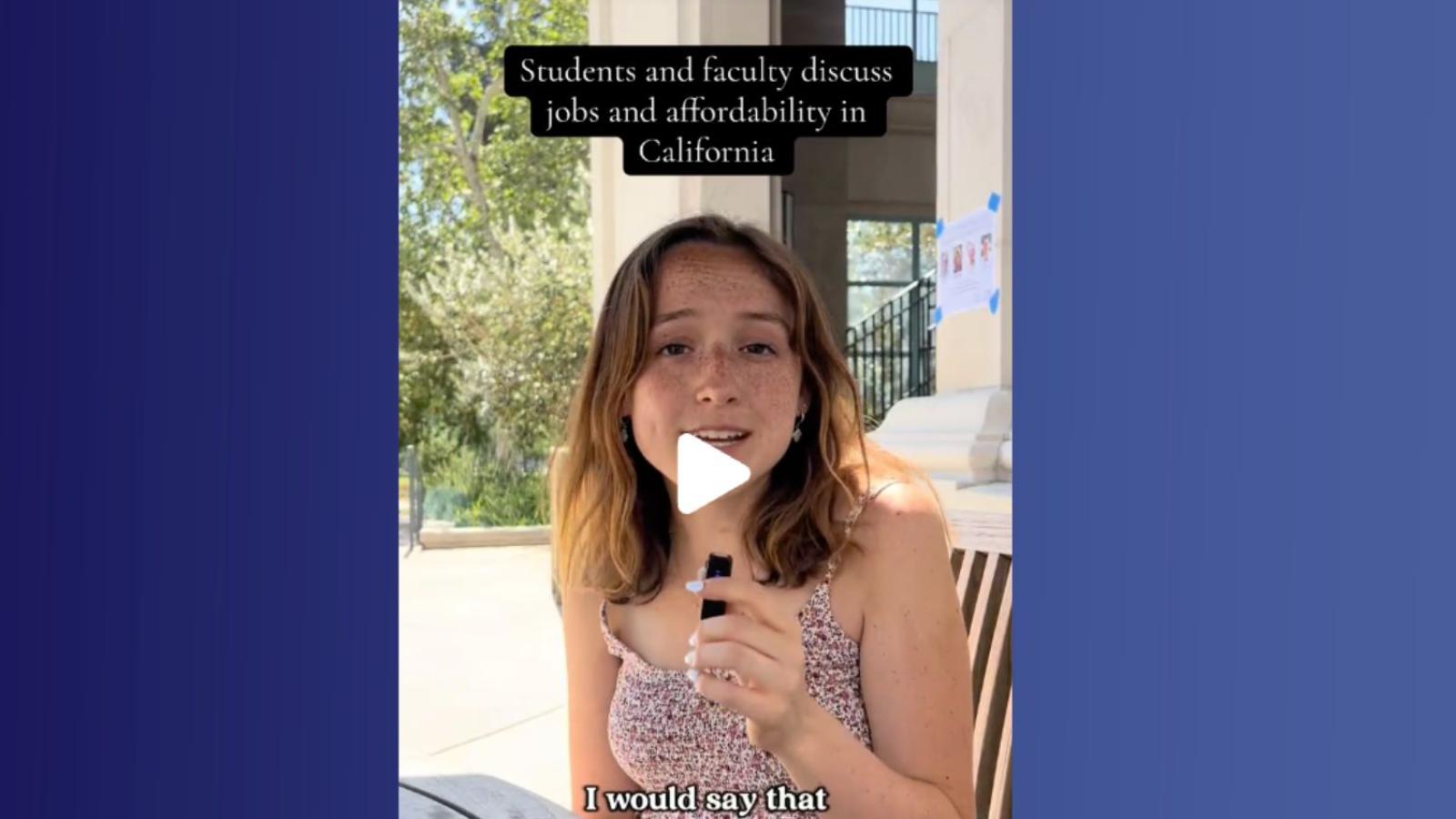 A student talks to the camera