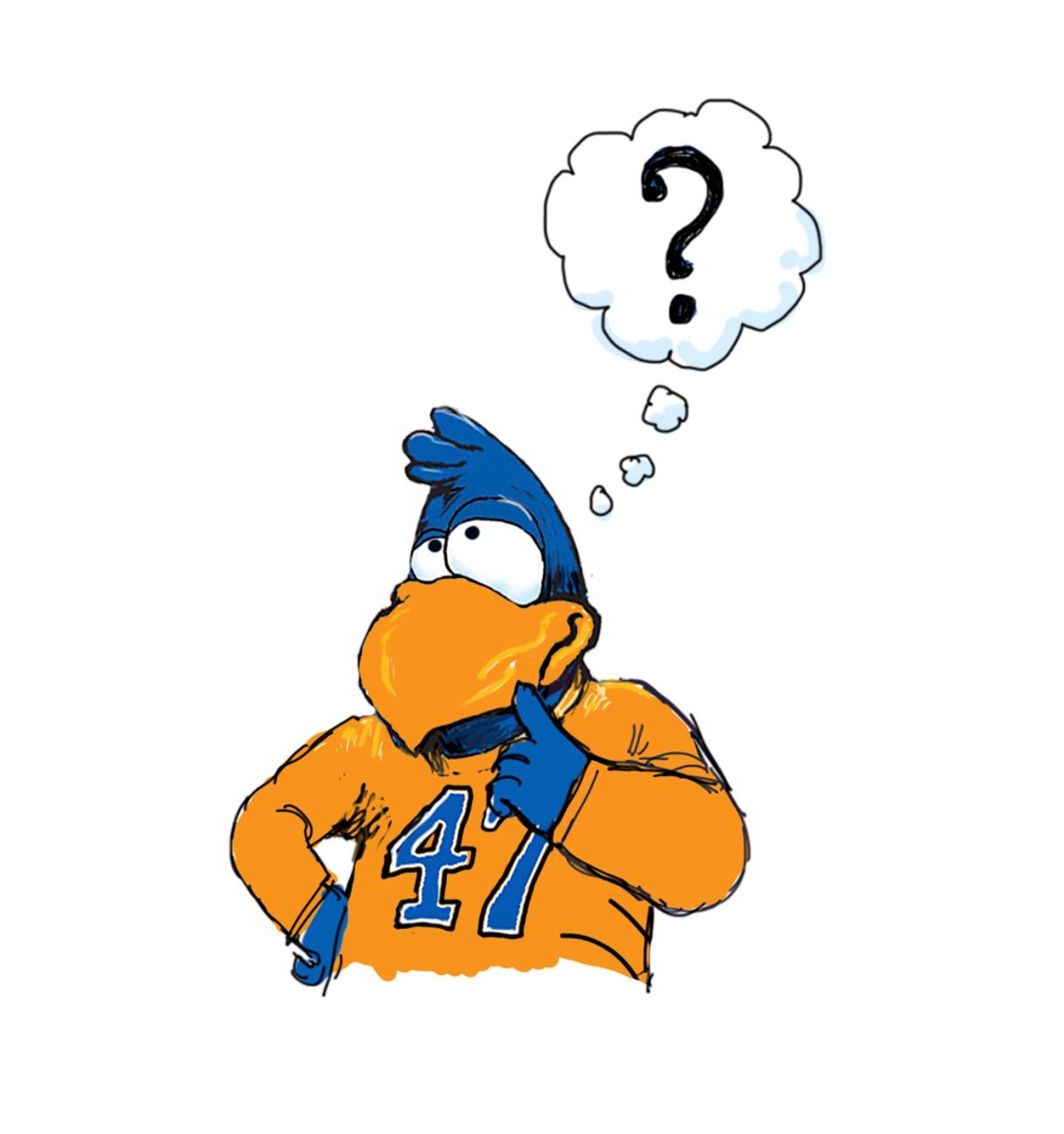 Cecil with a thought bubble with a question mark inside of it