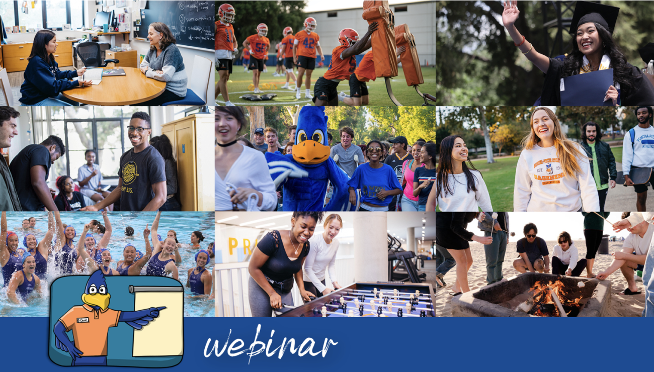 Collage of Pomona students. Webinar title at the bottom. 