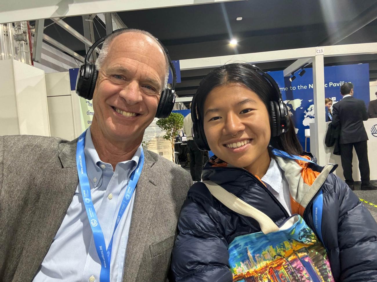 Prof. Thomas McHenry and Selene Li inside COP29 venue