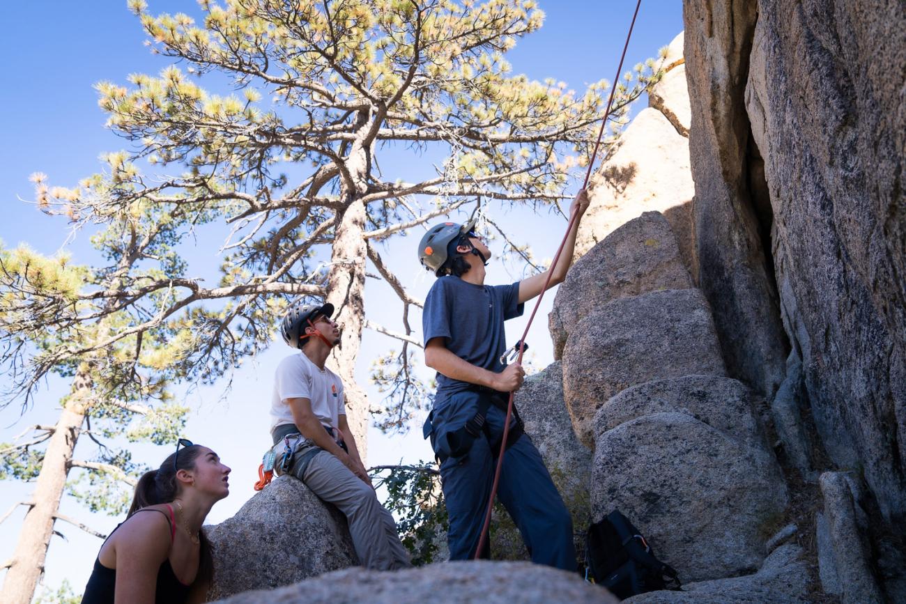 Pomona students rock climbing