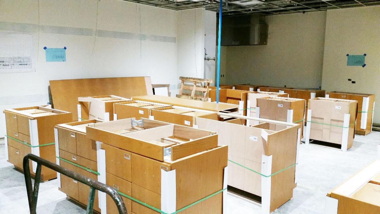 cabinets being added to teaching lab angle 1