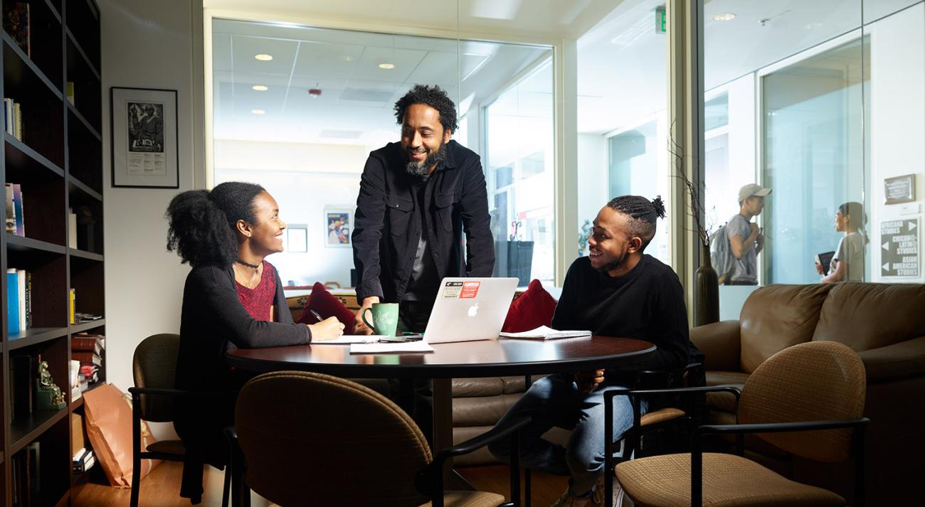 Professor advising students