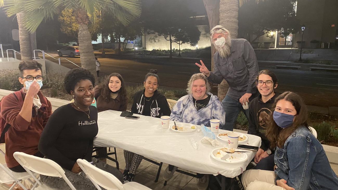 Prof Meyer and students celebrating our seniors thesis presentations '21