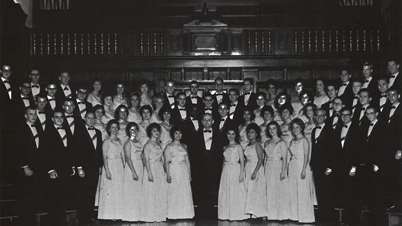 Photo of the Pomona College Glee Club in 1964