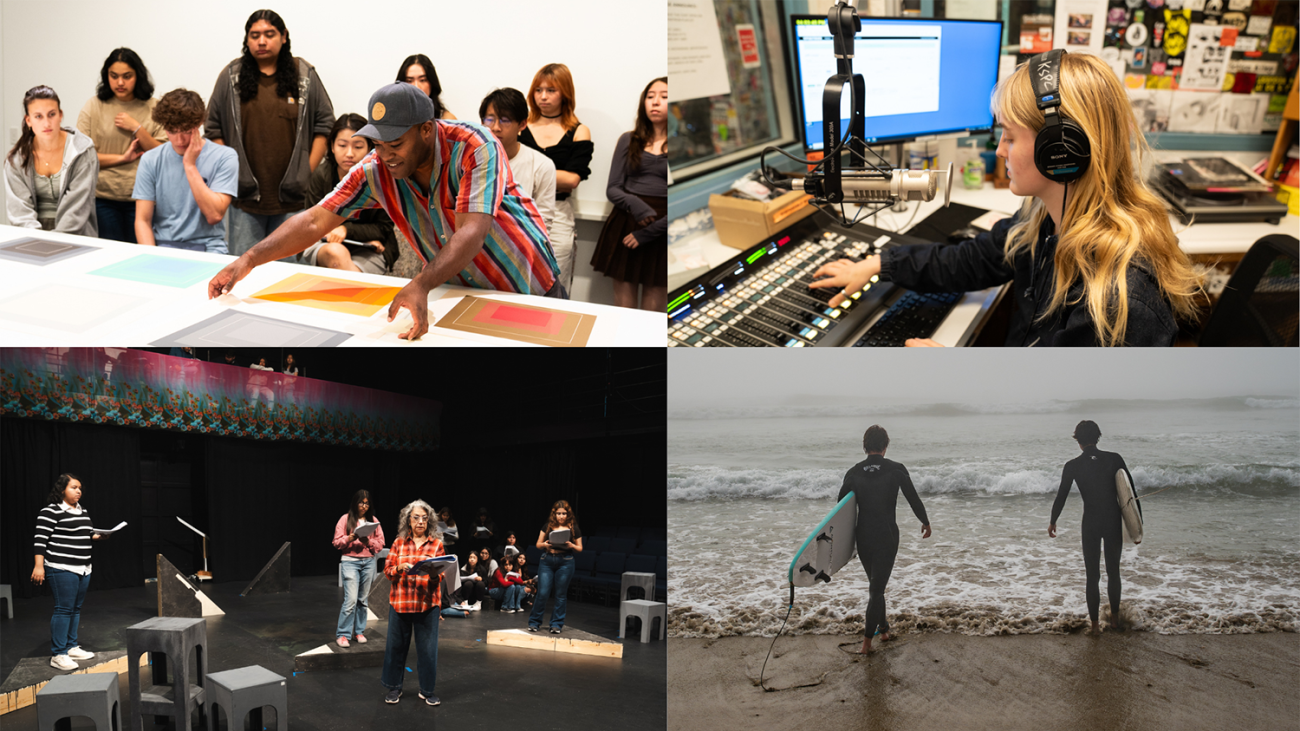 Collage of photos featuring students and faculty. 